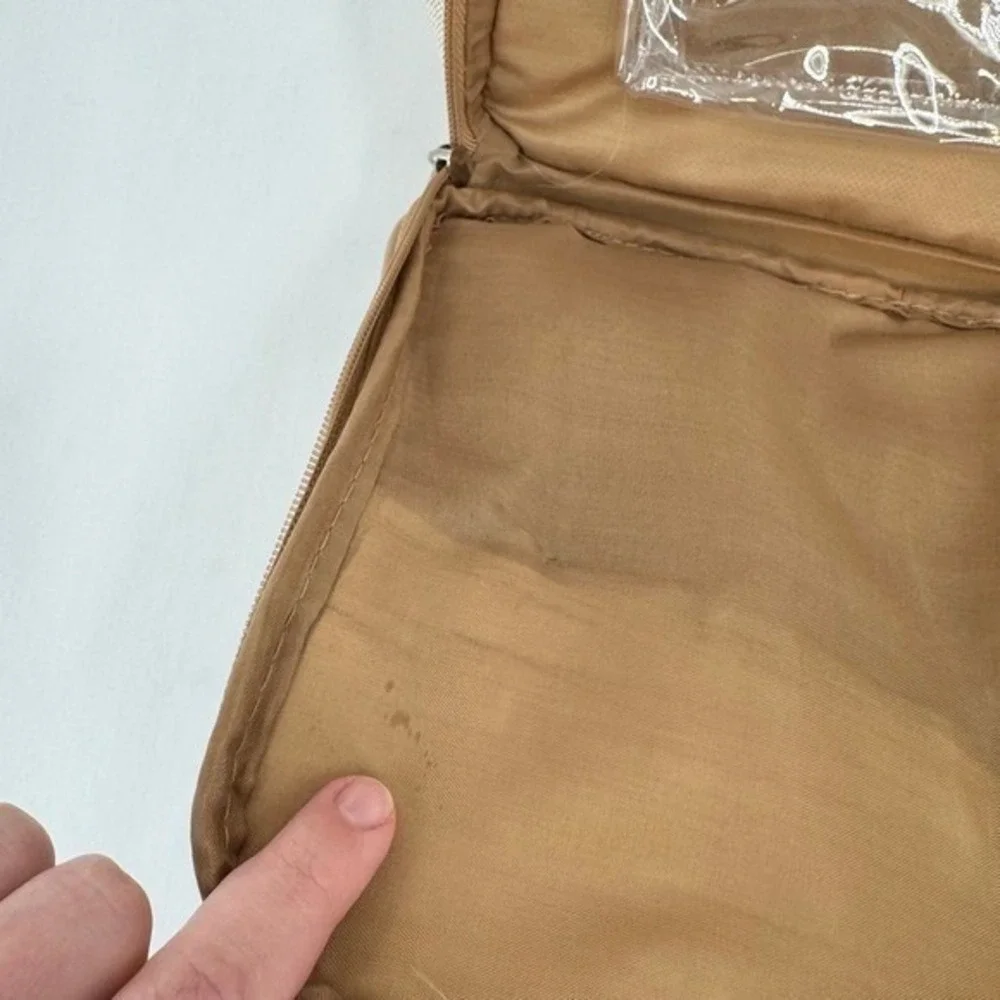 Vintage Faux Canvas Organizer Satchel Bag‎ Tan Cream Multi Pocket Briefcase